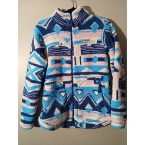 Columbia Fleece Jacket Geometric Print Zip Up Women Size S Cozy Warm‎